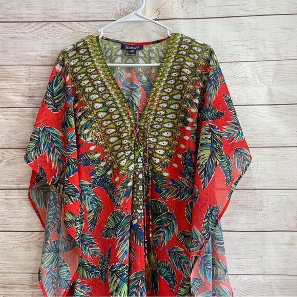 ROAMAN’S PEACOCK FEATHER PRINT KIMONO TOP - Picture 2 of 8